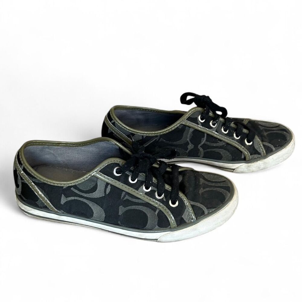 Coach Dee Signature Canvas Sneakers Black Gray Monogram Women’s - Size 8B